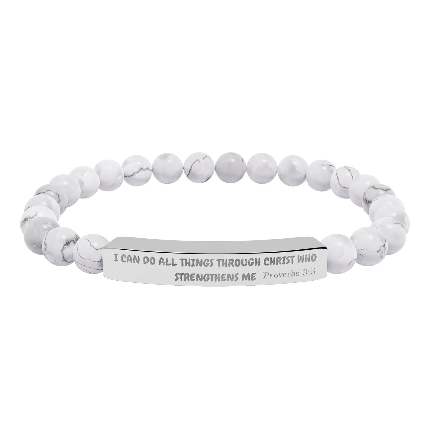 Engraved Natural Stone Stretch Bracelet — Inspirational Bar Bead Bracelet
