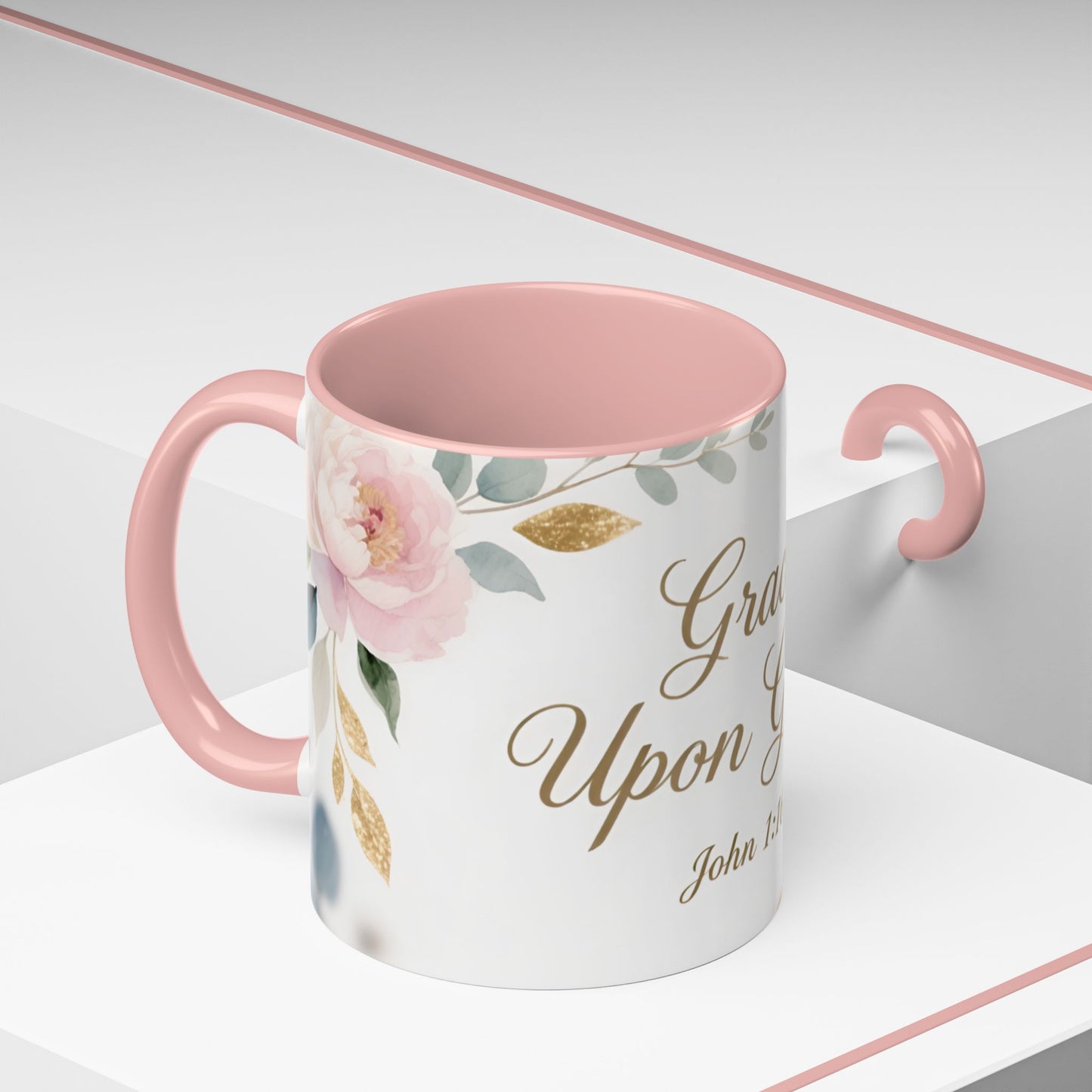 Grace Upon Grace Coffee Mug — Floral John 1:16 Scripture Accent Mug