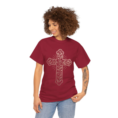 Floral Cross Tee – Delicate Pink Botanical Christian T-Shirt