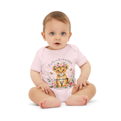 Baby Onesie - Floral Lion Cub "Wild and Wonderful" Personalized Infant Bodysuit