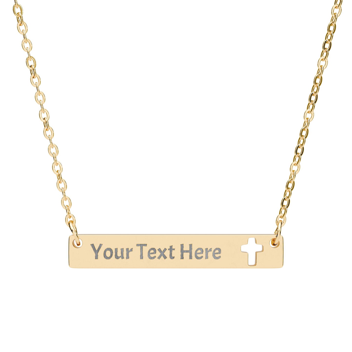 Engravable Cutout Cross Bar Necklace | Personalized Religious Pendant | Edit All Text 25 Characters Length