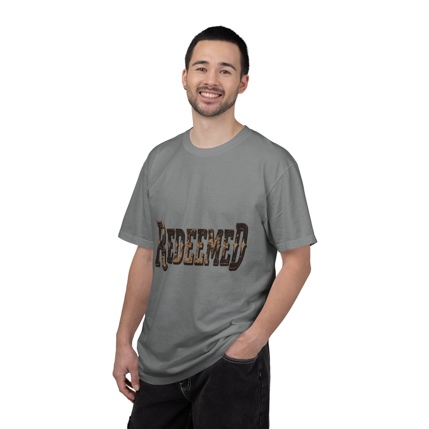 Garment-Dyed Statement Tee — Bold Single-Word Typographic Front