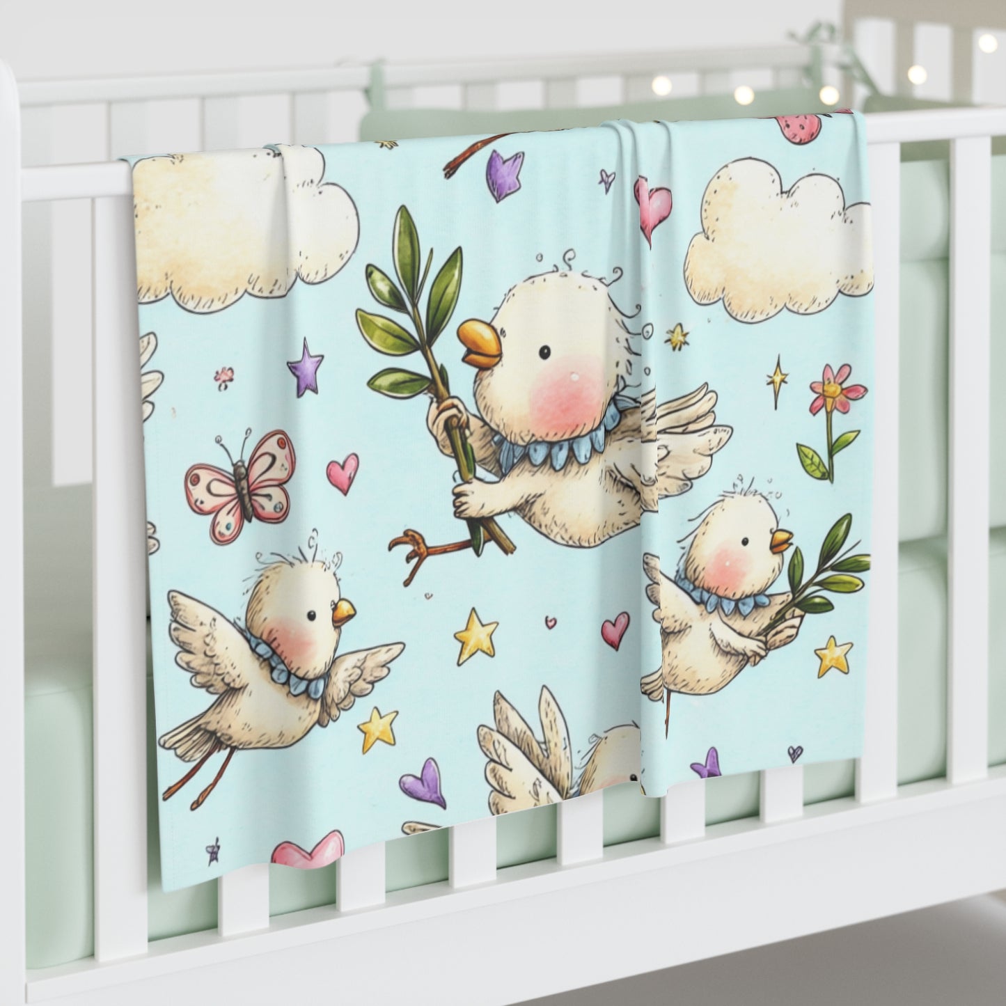 Baby Swaddle Blanket — Pastel Flying Doves Nursery Swaddle