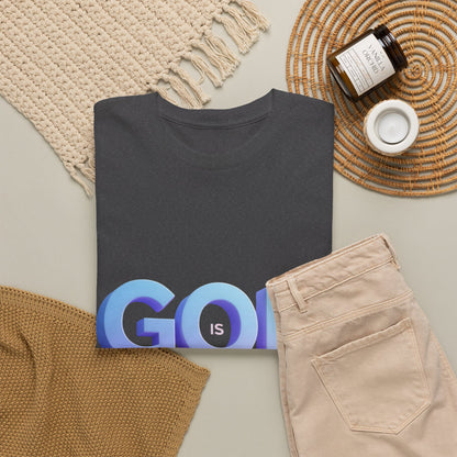 God Greater Gradient Tee — Soft Blue & Lilac Faith Shirt