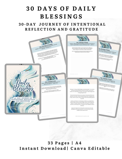 30 Days of Daily Blessings 30-Day journey of intentional reflection and gratitude | Digital Download | A4 Canva Editable