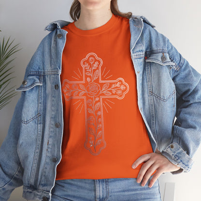 Floral Cross Tee – Delicate Pink Botanical Christian T-Shirt