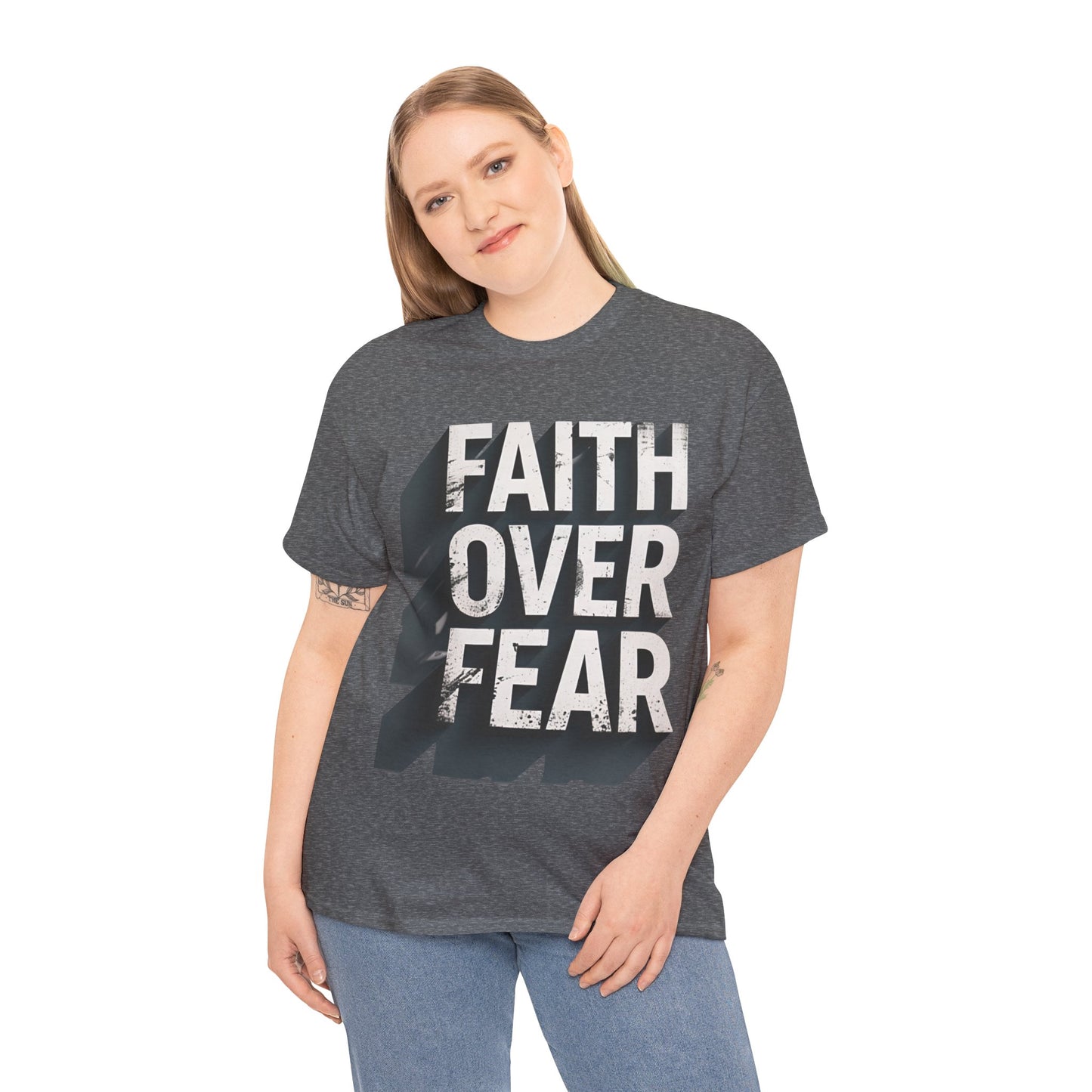 Faith Over Fear Cotton Tee — Distressed Inspirational Graphic