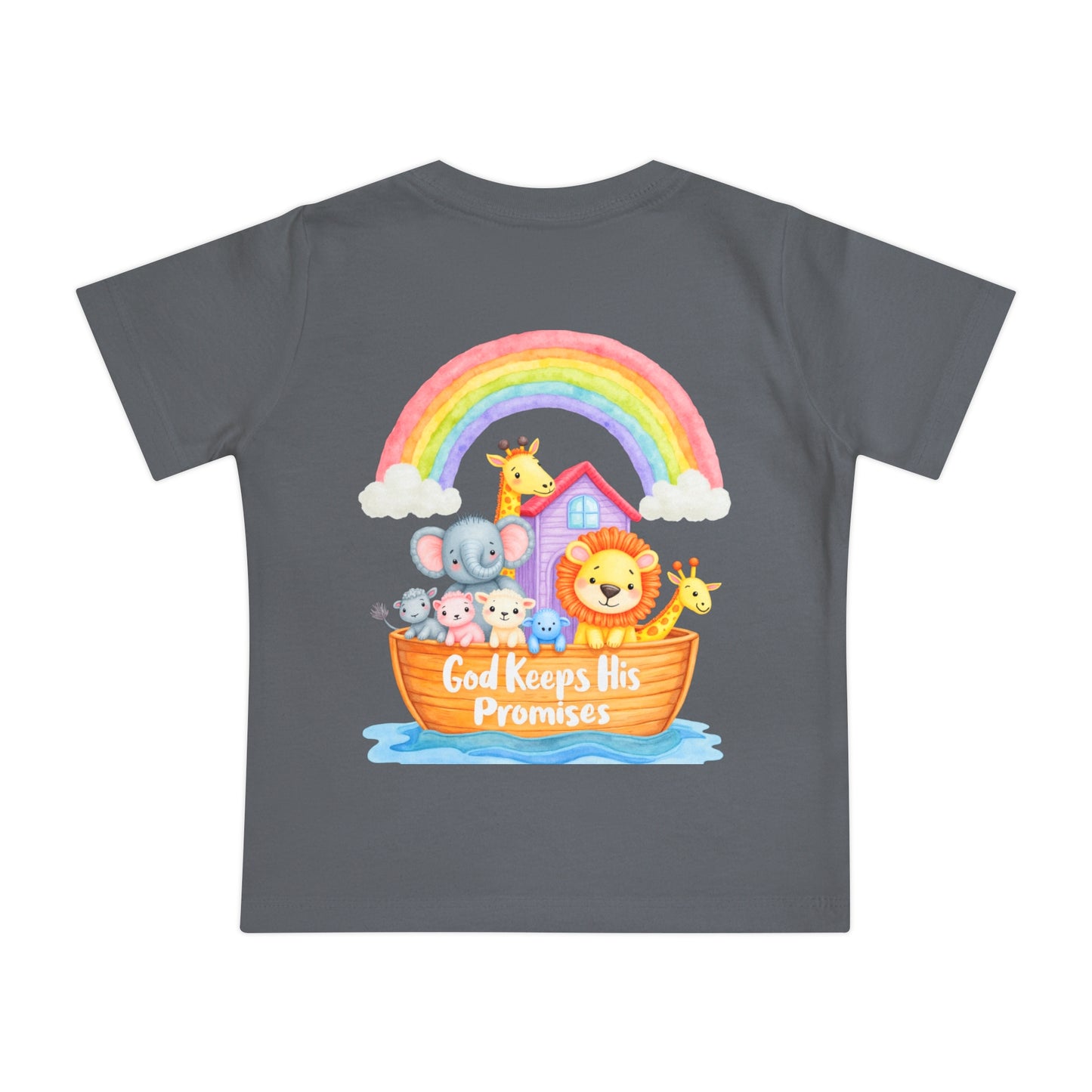Baby T-Shirt — "God Keeps His Promises" Noah's Ark Rainbow Design