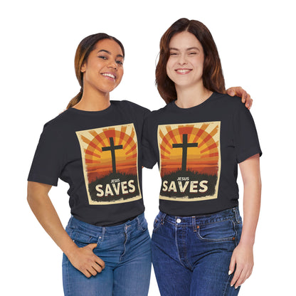 Jesus Saves Cross tee | Christian faith shirt, sunrise graphic | Perfect Gift for Mom and Dad | Friends and Family Shirt