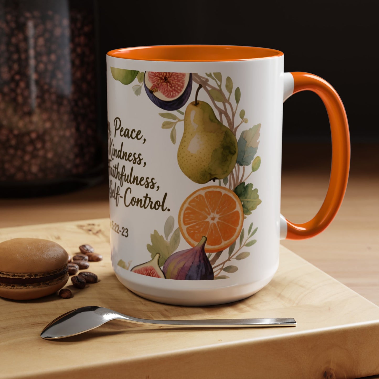 Christian Fruit of the Spirit Accent Coffee Mug — Galatians 5:22-23 Floral Scripture Design (11/15oz)