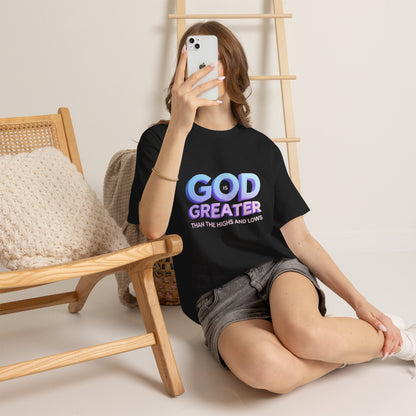 God Greater Gradient Tee — Soft Blue & Lilac Faith Shirt