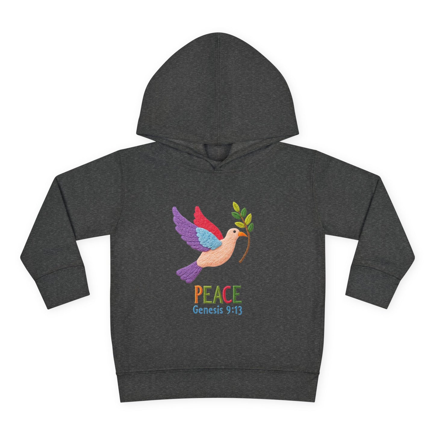 Toddler Hoodie — Colorful Peace Dove with Olive Branch & “PEACE Genesis 9:13”