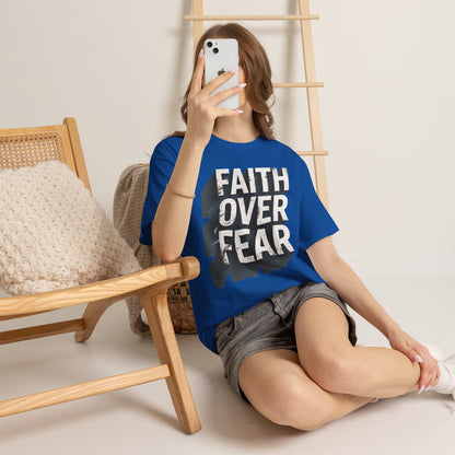 Faith Over Fear Cotton Tee — Distressed Inspirational Graphic