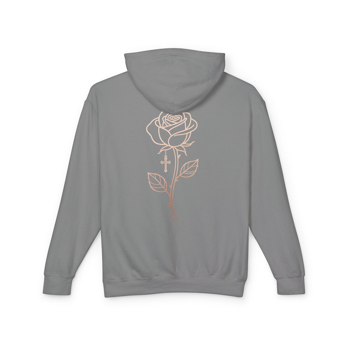 Lightweight Rose Line Hoodie — Subtle Single-Line Floral Design