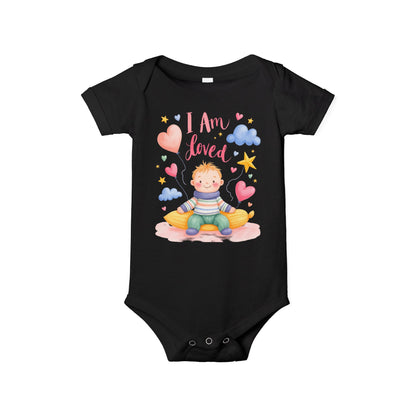“I Am Loved” Baby Onesie – Cute Infant Bodysuit with Heart & Cloud Illustration