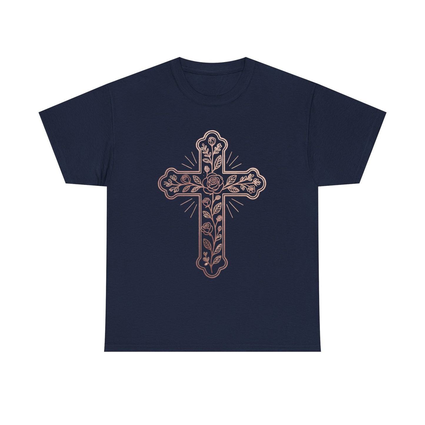 Floral Cross Tee – Delicate Pink Botanical Christian T-Shirt