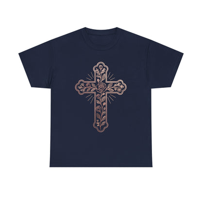 Floral Cross Tee – Delicate Pink Botanical Christian T-Shirt
