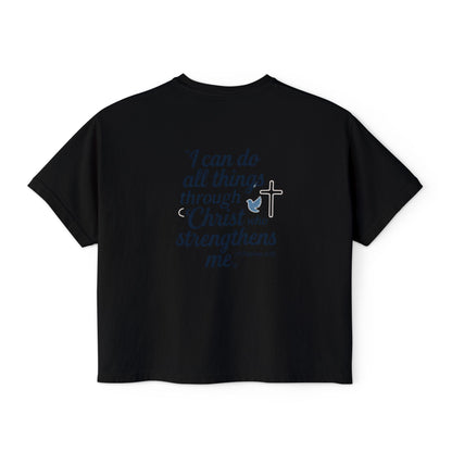 Christian Graphic Boxy Tee — "I Can Do All Things Through Christ" Inspirational Women’s T‑Shirt