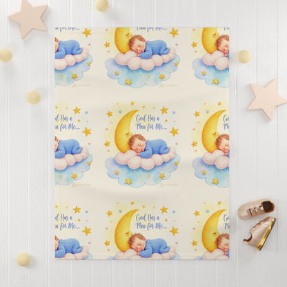 Baby Blanket — 'God Held a Plan for Me' Moon & Cloud Fleece Blanket (Newborn Shower Gift)