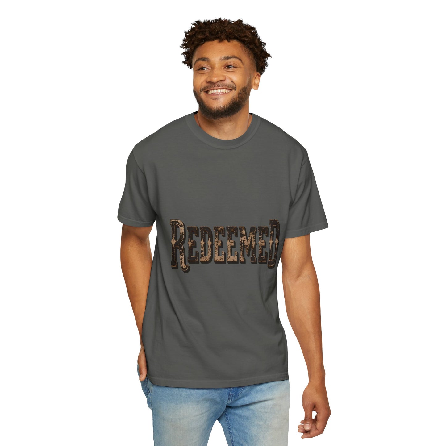 Garment-Dyed Statement Tee — Bold Single-Word Typographic Front