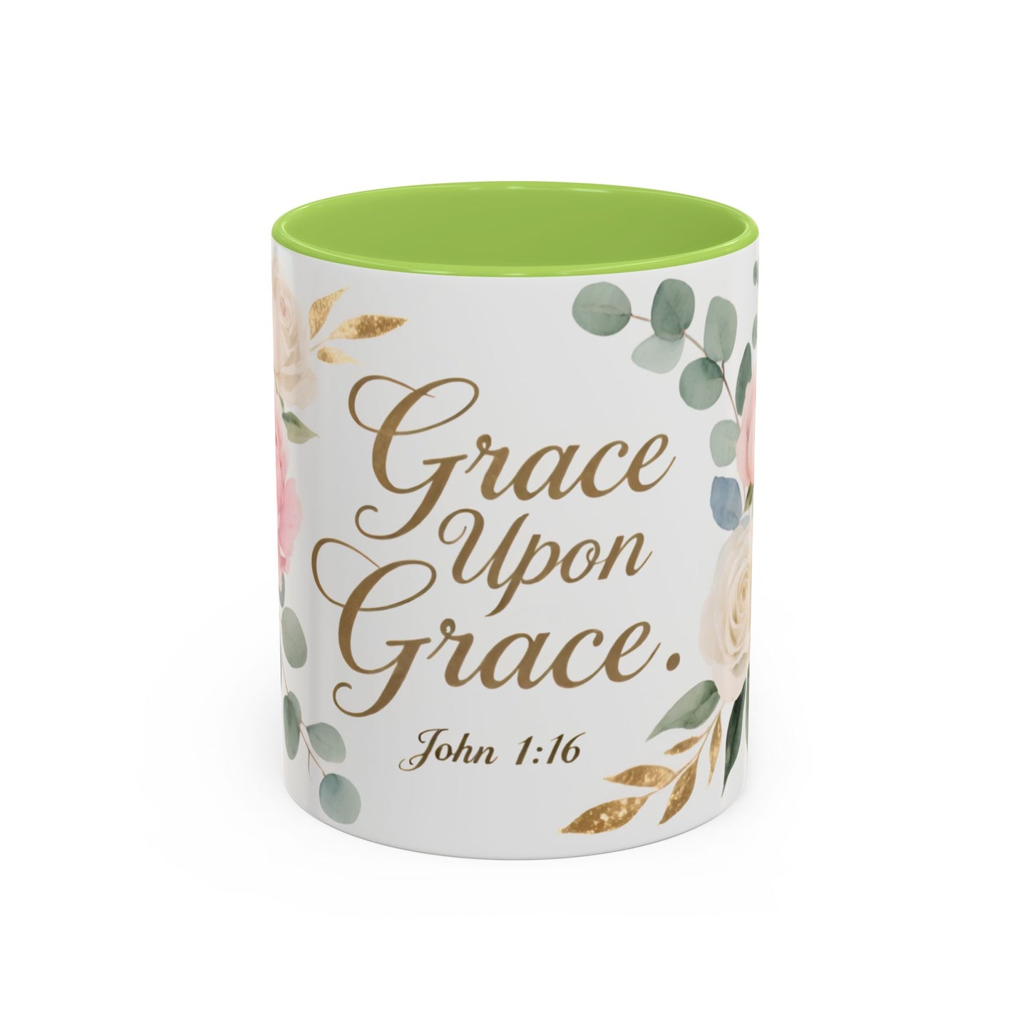 Grace Upon Grace Floral Coffee Mug — John 1:16 Scripture Accent Mug