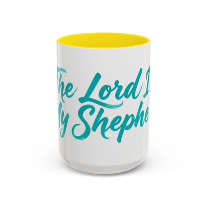Scripture Accent Coffee Mug — Teal Hand-Lettered Encouragement (11/15 oz)