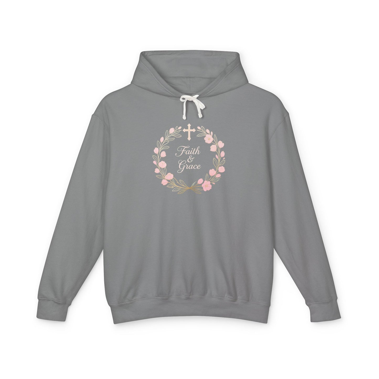 Faith & Grace Blush Rose Hoodie — Lightweight Floral Cross Pullover