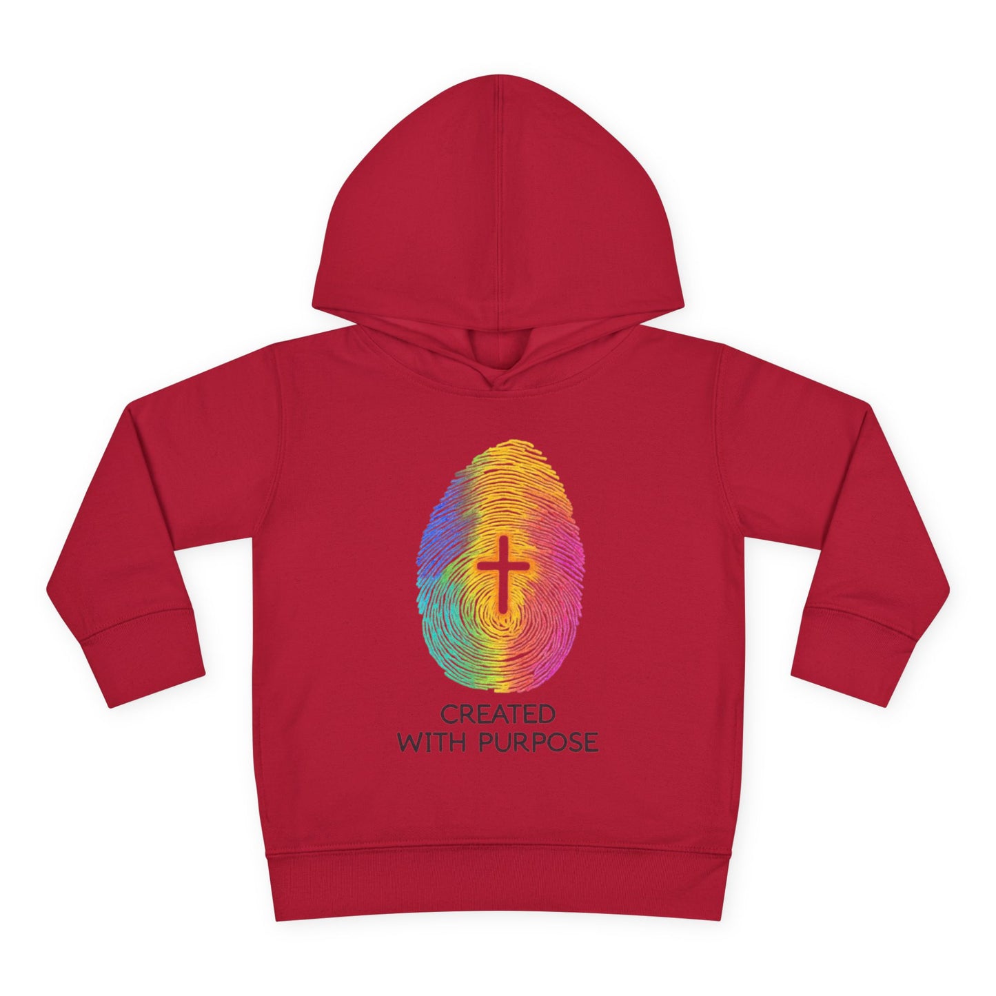 Toddler Hoodie — "Created With Purpose" Rainbow Fingerprint Cross