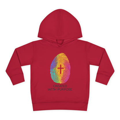 Toddler Hoodie — "Created With Purpose" Rainbow Fingerprint Cross