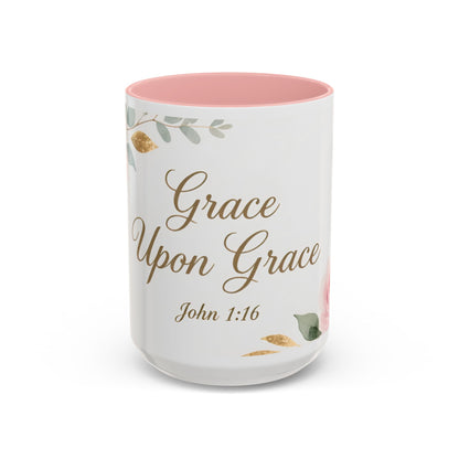 Grace Upon Grace Coffee Mug — Floral John 1:16 Scripture Accent Mug