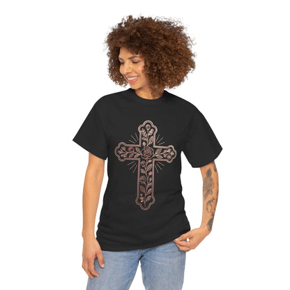 Floral Cross Tee – Delicate Pink Botanical Christian T-Shirt