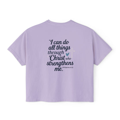 Christian Graphic Boxy Tee — "I Can Do All Things Through Christ" Inspirational Women’s T‑Shirt