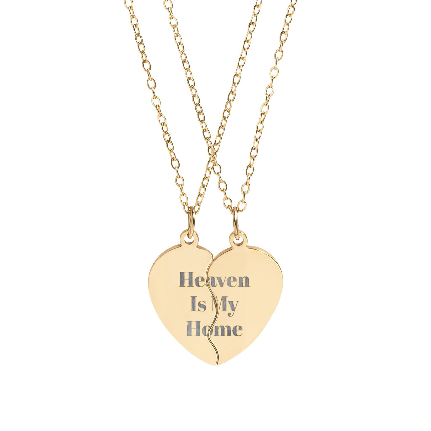 Heave is my home Necklace Engraved Break Apart Heart Necklace Set | Split Heart Pendant Necklace