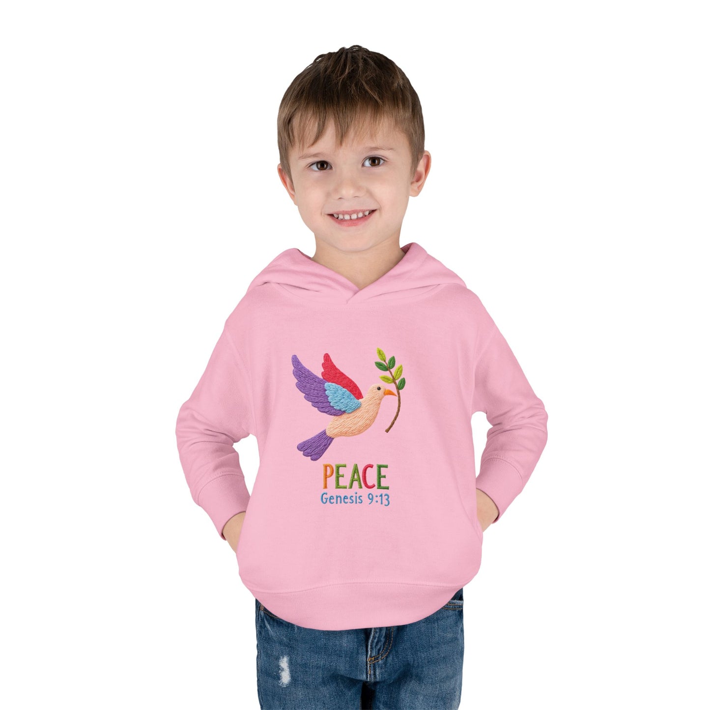 Toddler Hoodie — Colorful Peace Dove with Olive Branch & “PEACE Genesis 9:13”