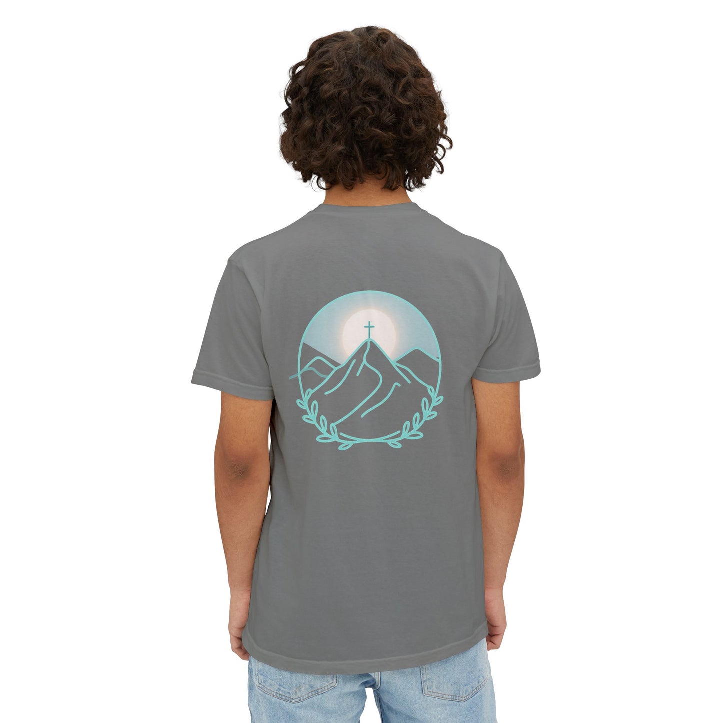 Pocket T-Shirt — Mountain Cross Back Graphic
