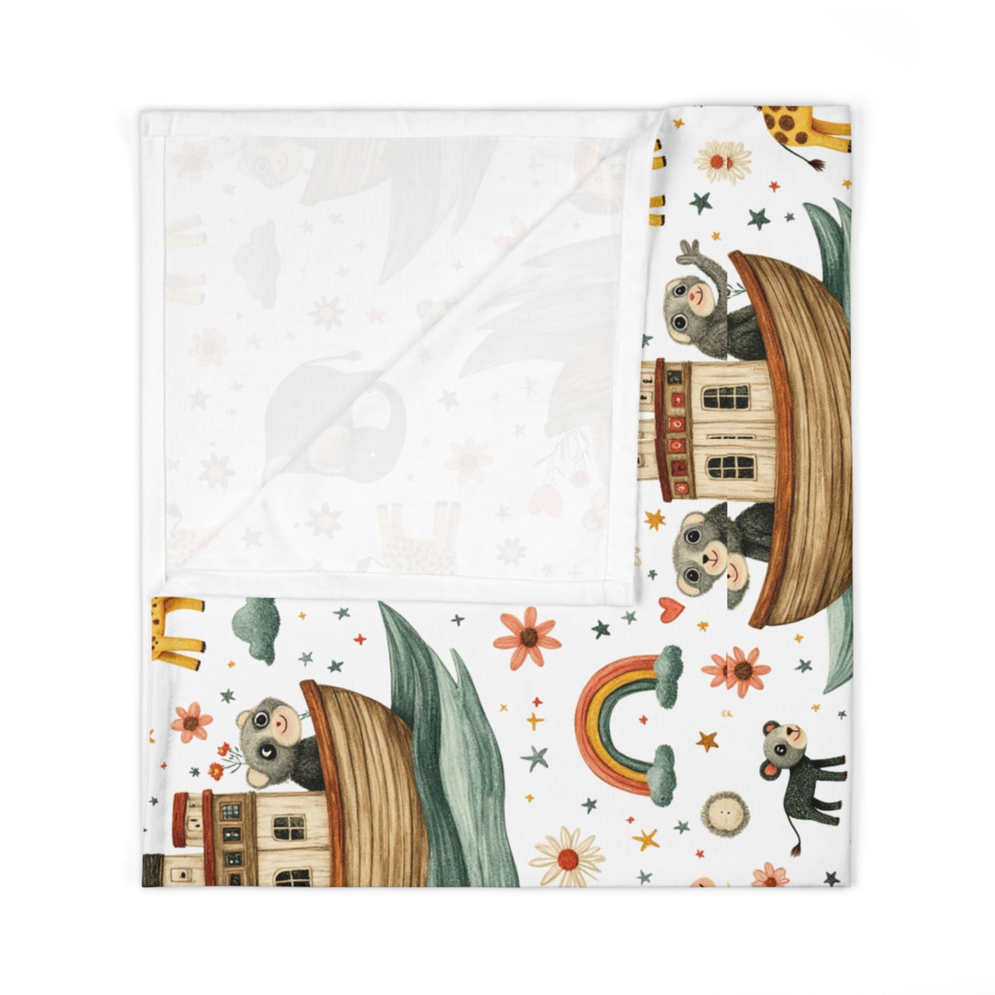 Noah's Ark Baby Swaddle Blanket – Cute Safari Animals, Rainbows & Stars Newborn Wrap