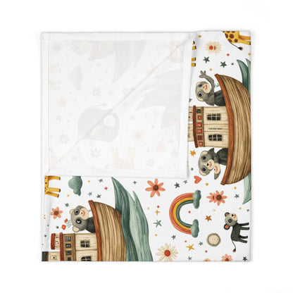 Noah's Ark Baby Swaddle Blanket – Cute Safari Animals, Rainbows & Stars Newborn Wrap