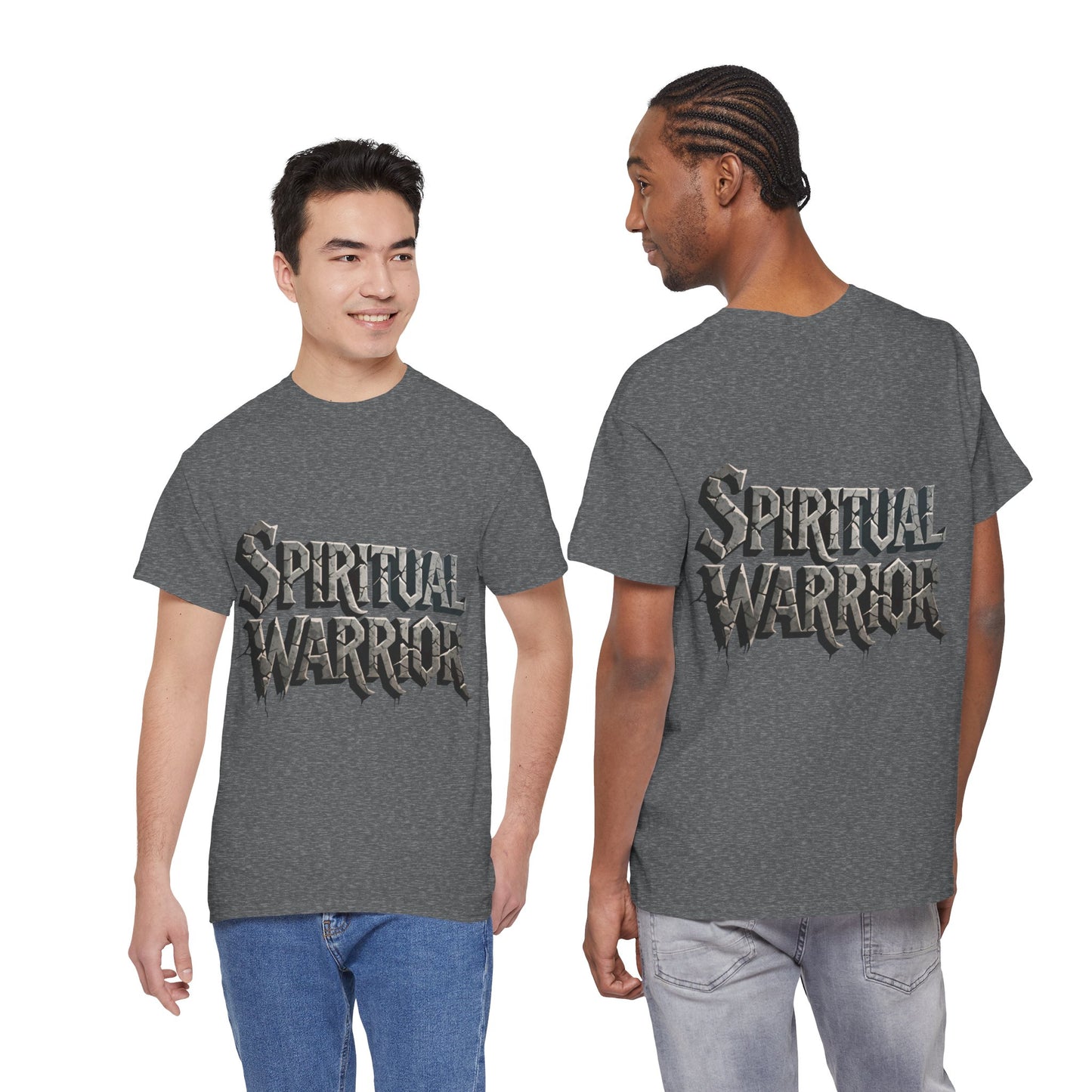 Spiritual Warrior T-Shirt — Gothic Lettering Faith & Strength Tee