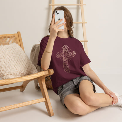 Floral Cross Tee – Delicate Pink Botanical Christian T-Shirt