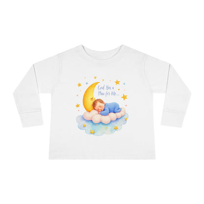 God Has a Plan for Me Toddler Long Sleeve Tee — Sleeping Baby on Moon Cloud