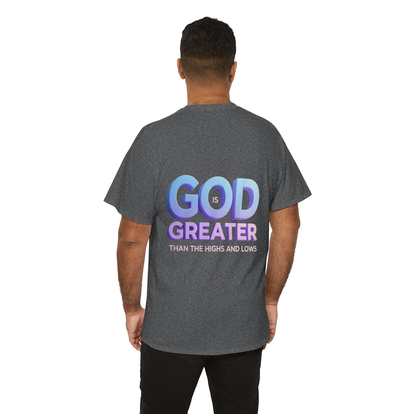 God Greater Gradient Tee — Soft Blue & Lilac Faith Shirt