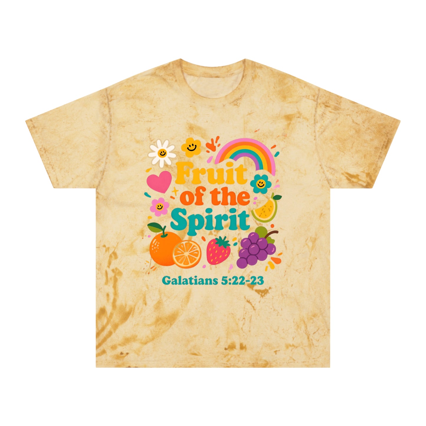Fruit of the Spirit T-Shirt — Retro Rainbow & Fruit Christian Tee (Galatians 5:22-23)