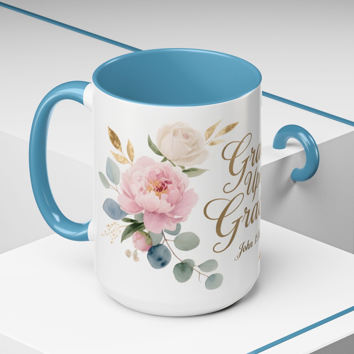Grace Upon Grace Floral Coffee Mug — John 1:16 Scripture Accent Mug