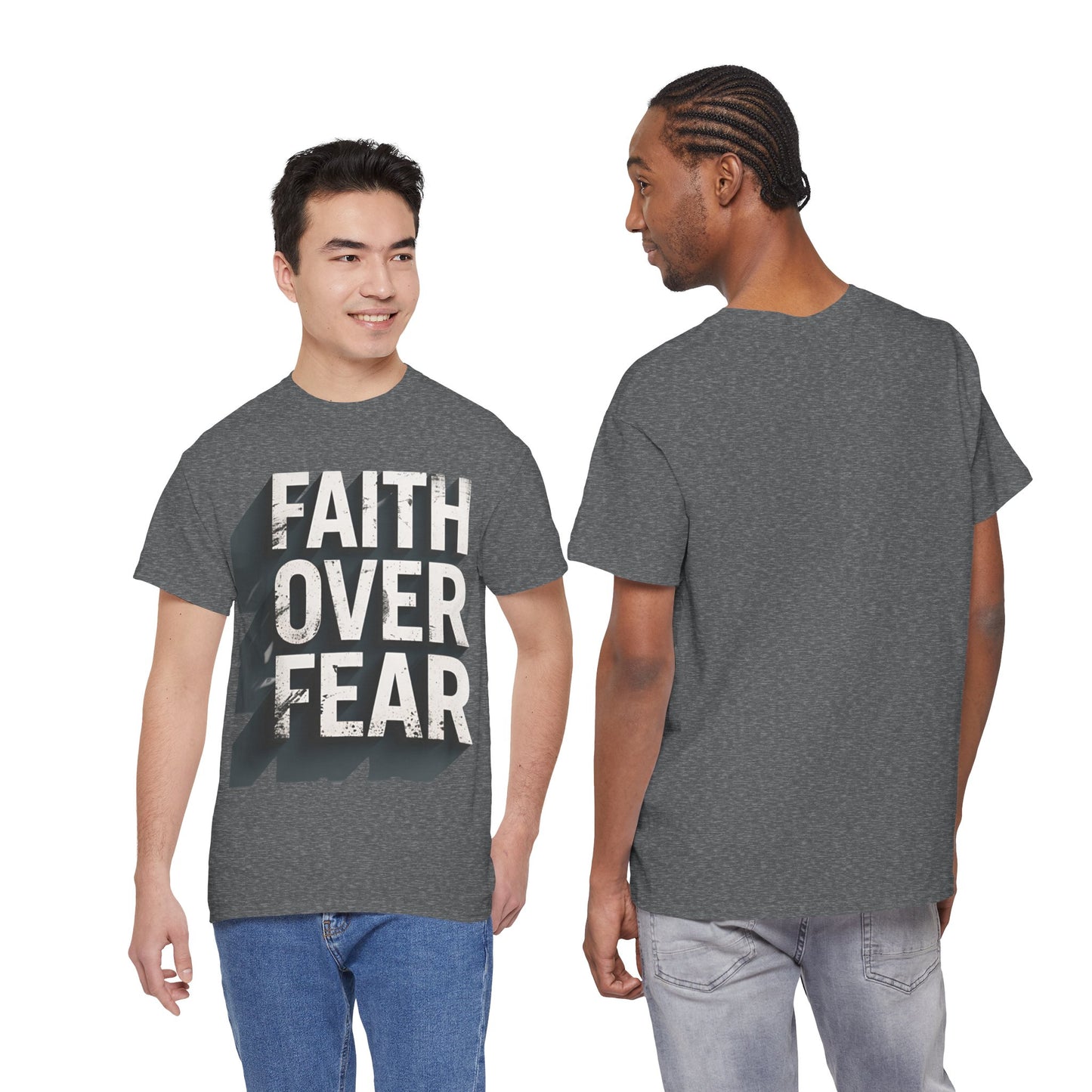 Faith Over Fear Cotton Tee — Distressed Inspirational Graphic