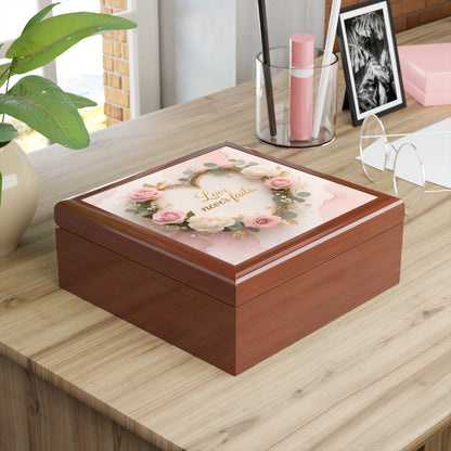 Jewelry Box - "Love Never Fails" Floral Heart Keepsake Box