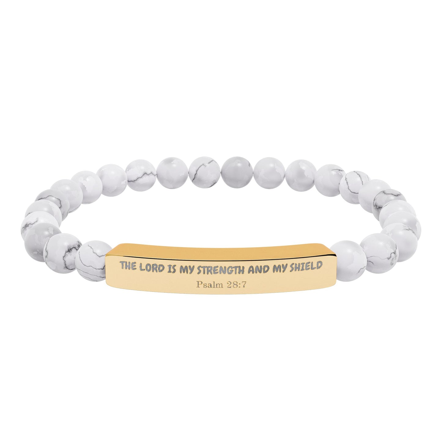 Engravable Natural Stone Bead Bracelet — Stretch Bar Gift