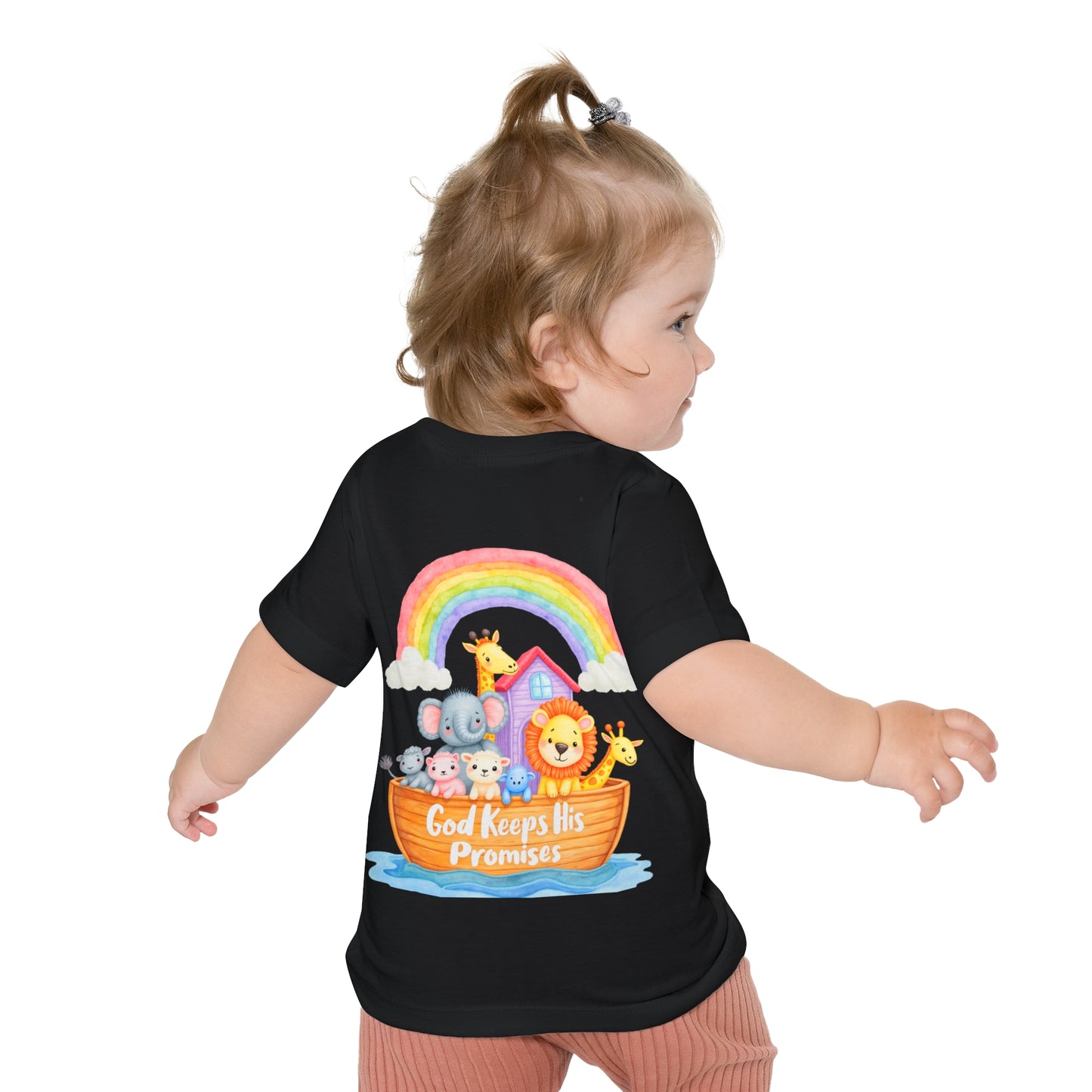 Baby T-Shirt — "God Keeps His Promises" Noah's Ark Rainbow Design