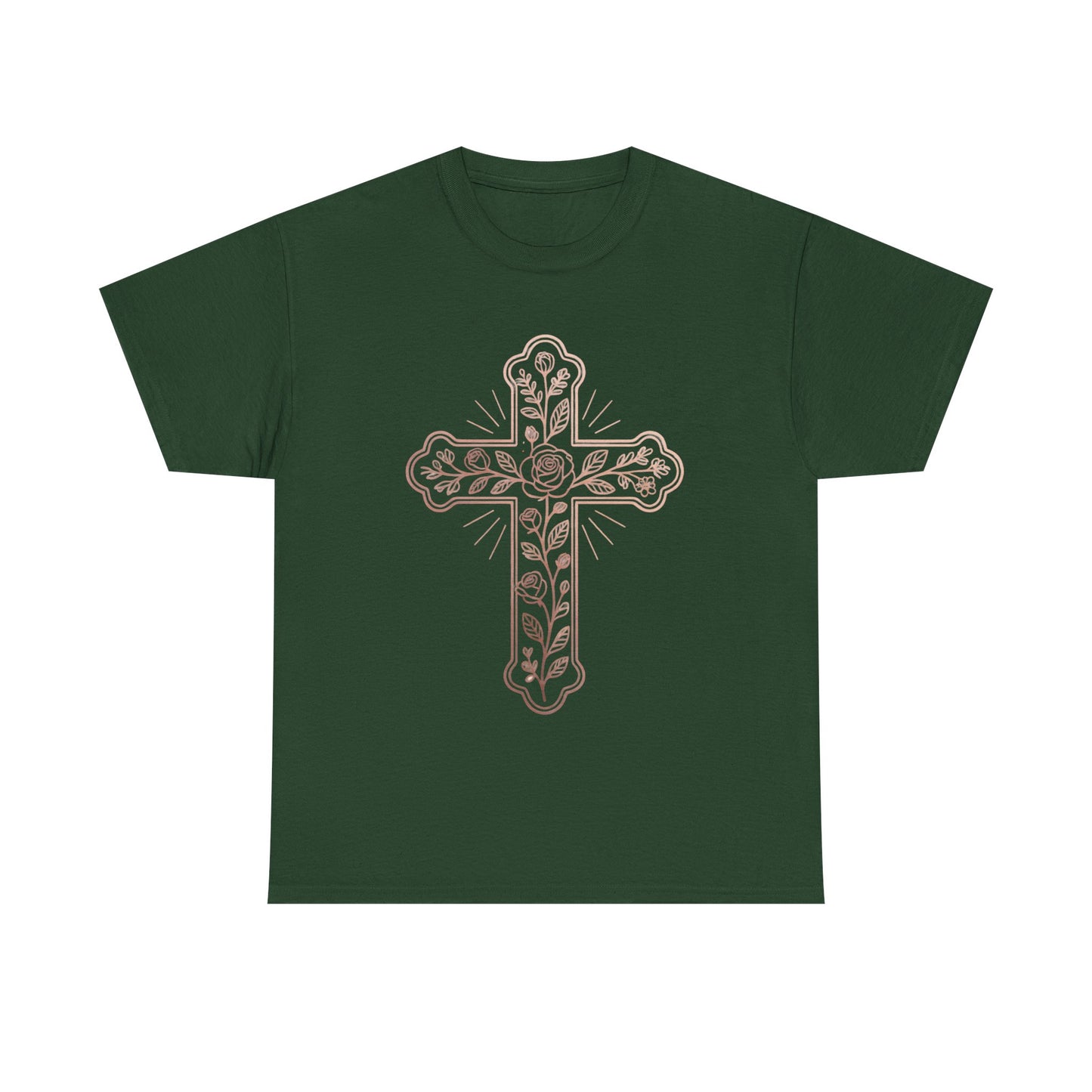 Floral Cross Tee – Delicate Pink Botanical Christian T-Shirt