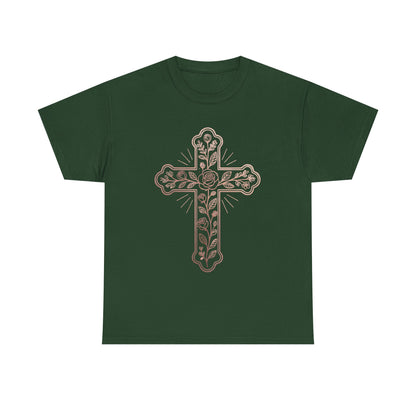 Floral Cross Tee – Delicate Pink Botanical Christian T-Shirt