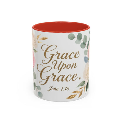 Grace Upon Grace Floral Coffee Mug — John 1:16 Scripture Accent Mug